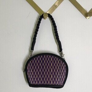 Handwoven Baskets of Cambodia Straw Purse Handbag Purple Tan Black Small